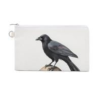 Jubonexis Canvas Wallet Bag,Crow Standing on Skull Halloween Print Coin Purse, Zipper Change Purse,Small Cosmetic Bag