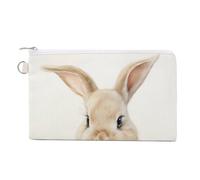 Jubonexis Canvas Wallet Bag,Cute Bunny Wearing Pink Bow Print Coin Purse, Zipper Change Purse,Small Cosmetic Bag