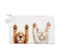 Jubonexis Canvas Wallet Bag,Cute Dog and White Cat Print Coin Purse, Zipper Change Purse,Small Cosmetic Bag