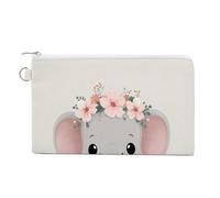 Jubonexis Canvas Wallet Bag,Cute Elephant Wearing A Floral Crown Print Coin Purse, Zipper Change Purse,Small Cosmetic Bag