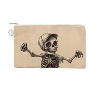 Jubonexis Canvas Wallet Bag,Cute Funny Skeleton Dancing Print Coin Purse, Zipper Change Purse,Small Cosmetic Bag