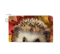 Jubonexis Canvas Wallet Bag,Cute Hedgehog Autumn Leaves Print Coin Purse, Zipper Change Purse,Small Cosmetic Bag