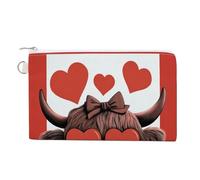 Jubonexis Canvas Wallet Bag,Cute Highland Cow with Heart-Shaped Glasses Print Coin Purse, Zipper Change Purse,Small Cosmetic Bag