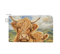 Jubonexis Canvas Wallet Bag,Cute Highland Cows Print Coin Purse, Zipper Change Purse,Small Cosmetic Bag