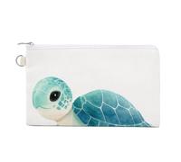 Jubonexis Canvas Wallet Bag,Cute Pastel Sea Turtle with Mint-Green Shell Print Coin Purse, Zipper Change Purse,Small Cosmetic Bag