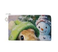 Jubonexis Canvas Wallet Bag,Cute Rabbit and Snowman Print Coin Purse, Zipper Change Purse,Small Cosmetic Bag