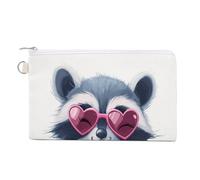 Jubonexis Canvas Wallet Bag,Cute Raccoon Heart-Shaped Sunglasses Print Coin Purse, Zipper Change Purse,Small Cosmetic Bag