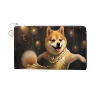 Jubonexis Canvas Wallet Bag,Cute Shining Happy Girl Shiba Inu Dancing Print Coin Purse, Zipper Change Purse,Small Cosmetic Bag