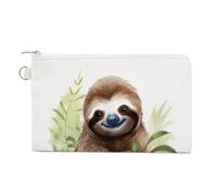 Jubonexis Canvas Wallet Bag,Cute Sloth Sitting on Green Grass Ground Print Coin Purse, Zipper Change Purse,Small Cosmetic Bag