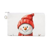 Jubonexis Canvas Wallet Bag,Cute Smiling Snowman Wearing Red Hat Print Coin Purse, Zipper Change Purse,Small Cosmetic Bag