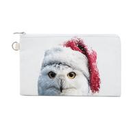 Jubonexis Canvas Wallet Bag,Cute Snowy Owl Wearing Red Santa Hat Print Coin Purse, Zipper Change Purse,Small Cosmetic Bag