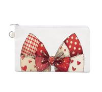 Jubonexis Canvas Wallet Bag,Cute Valentine Coquette Bow Patchwork Style Print Coin Purse, Zipper Change Purse,Small Cosmetic Bag