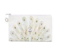 Jubonexis Canvas Wallet Bag,Cute White Elegant Peacock Print Coin Purse, Zipper Change Purse,Small Cosmetic Bag
