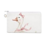 Jubonexis Canvas Wallet Bag,Cute White Goose Wearing A Pink Bow Necklace Print Coin Purse, Zipper Change Purse,Small Cosmetic Bag