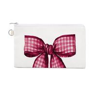 Jubonexis Canvas Wallet Bag,Dark Red Bow Ribbon Print Coin Purse, Zipper Change Purse,Small Cosmetic Bag