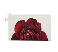 Jubonexis Canvas Wallet Bag,Deep Red Rose Print Coin Purse, Zipper Change Purse,Small Cosmetic Bag