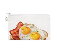 Jubonexis Canvas Wallet Bag,Eggs Bacon on Toasted Bread Print Coin Purse, Zipper Change Purse,Small Cosmetic Bag