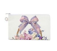 Jubonexis Canvas Wallet Bag,Elegant Easter Basket with Flowers Big Bow Print Coin Purse, Zipper Change Purse,Small Cosmetic Bag