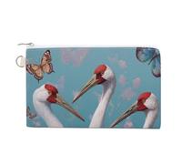 Jubonexis Canvas Wallet Bag,Elegant White Cranes and Pastel Butterflies Print Coin Purse, Zipper Change Purse,Small Cosmetic Bag