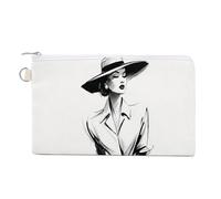 Jubonexis Canvas Wallet Bag,Elegant Woman Walking Minimalist Print Coin Purse, Zipper Change Purse,Small Cosmetic Bag