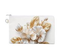 Jubonexis Canvas Wallet Bag,Floral Bouquet with Diamonds and Pearls Print Coin Purse, Zipper Change Purse,Small Cosmetic Bag