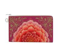 Jubonexis Canvas Wallet Bag,Floral Mandala Peony Petals on Pink Print Coin Purse, Zipper Change Purse,Small Cosmetic Bag