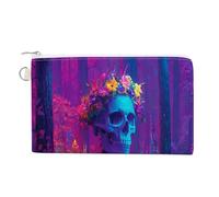 Jubonexis Canvas Wallet Bag,Forest Skeleton Wearing Colorful Flower Print Coin Purse, Zipper Change Purse,Small Cosmetic Bag