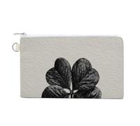 Jubonexis Canvas Wallet Bag,Four Leaf Clover Black Print Coin Purse, Zipper Change Purse,Small Cosmetic Bag
