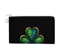 Jubonexis Canvas Wallet Bag,Four Leaf Clover on Black Print Coin Purse, Zipper Change Purse,Small Cosmetic Bag