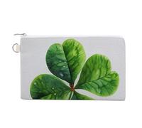 Jubonexis Canvas Wallet Bag,Four Leaf Clover Watercolor Print Coin Purse, Zipper Change Purse,Small Cosmetic Bag