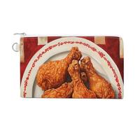 Jubonexis Canvas Wallet Bag,Fried Chicken on Plate Print Coin Purse, Zipper Change Purse,Small Cosmetic Bag