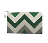 Jubonexis Canvas Wallet Bag,Geometric Pattern Alternating Stripes Forest Green Print Coin Purse, Zipper Change Purse,Small Cosmetic Bag