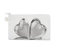 Jubonexis Canvas Wallet Bag,Glossy Silver Clover with Four Heart-Shaped Leaves Print Coin Purse, Zipper Change Purse,Small Cosmetic Bag