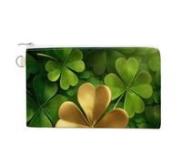 Jubonexis Canvas Wallet Bag,Golden Four Leaf Clover Green Shamrock Print Coin Purse, Zipper Change Purse,Small Cosmetic Bag