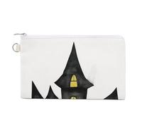 Jubonexis Canvas Wallet Bag,Gothic Ghost House Watercolor Halloween Print Coin Purse, Zipper Change Purse,Small Cosmetic Bag