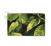 Jubonexis Canvas Wallet Bag,Green Leaves Print Coin Purse, Zipper Change Purse,Small Cosmetic Bag