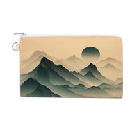 Jubonexis Canvas Wallet Bag,Green Lines Mountain Shapes Print Coin Purse, Zipper Change Purse,Small Cosmetic Bag