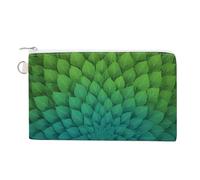 Jubonexis Canvas Wallet Bag,Green to Blue Gradient Geometric Leaf Pattern Print Coin Purse, Zipper Change Purse,Small Cosmetic Bag