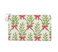 Jubonexis Canvas Wallet Bag,Greenery Trellis Lattice with Red Bows Print Coin Purse, Zipper Change Purse,Small Cosmetic Bag