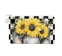 Jubonexis Canvas Wallet Bag,Happy Elephant Yellow Sunflowers on Head Print Coin Purse, Zipper Change Purse,Small Cosmetic Bag