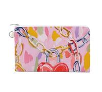 Jubonexis Canvas Wallet Bag,Heart Locked by Chain Print Coin Purse, Zipper Change Purse,Small Cosmetic Bag