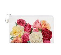 Jubonexis Canvas Wallet Bag,Heart-Shaped Roses Watercolor Print Coin Purse, Zipper Change Purse,Small Cosmetic Bag