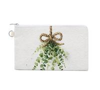 Jubonexis Canvas Wallet Bag,Hello Spring Greenery on A Rope Bow Print Coin Purse, Zipper Change Purse,Small Cosmetic Bag