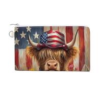 Jubonexis Canvas Wallet Bag,Highland Cow American Flag Hat Sunflower Print Coin Purse, Zipper Change Purse,Small Cosmetic Bag