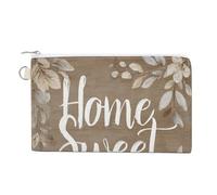 Jubonexis Canvas Wallet Bag,Home Sweet Home Beige Wood Print Coin Purse, Zipper Change Purse,Small Cosmetic Bag