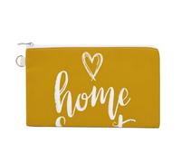 Jubonexis Canvas Wallet Bag,Home Sweet Home on Yellow Print Coin Purse, Zipper Change Purse,Small Cosmetic Bag