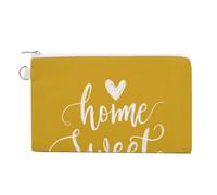 Jubonexis Canvas Wallet Bag,Home Sweet Home Text on Yellow Print Coin Purse, Zipper Change Purse,Small Cosmetic Bag