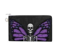 Jubonexis Canvas Wallet Bag,Human Skeleton in Meditation Pose Print Coin Purse, Zipper Change Purse,Small Cosmetic Bag