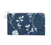Jubonexis Canvas Wallet Bag,Indigo Blue White Floral Linen Texture Print Coin Purse, Zipper Change Purse,Small Cosmetic Bag
