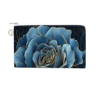 Jubonexis Canvas Wallet Bag,Large Blue Rose with Gold Lines Print Coin Purse, Zipper Change Purse,Small Cosmetic Bag
